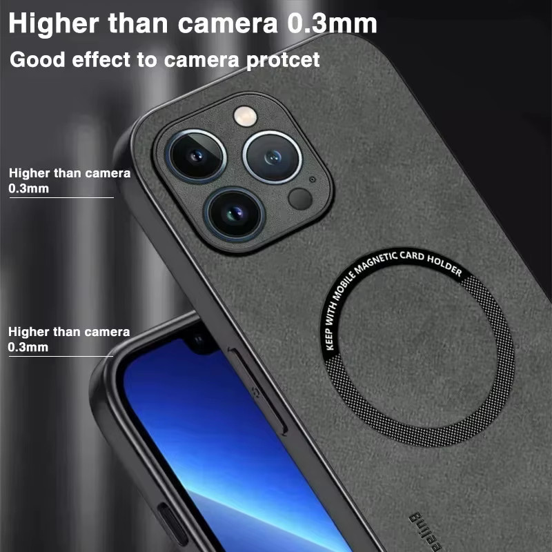 RUWANGAA MagSafe Luxus Leder Schutzhülle für iPhone 11 bis 17 Pro Max Plus, Magnetische Wireless Charging Hülle, Schwarz - Bild 4