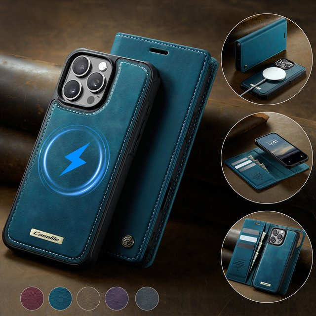 2-in-1 Magnetische Flip-Ledertasche für iPhone 15 14 13 12 11 Pro Max Plus Air in Grün mit abnehmbarem Card Slot Wallet Cover von aierkeba - Bild 1