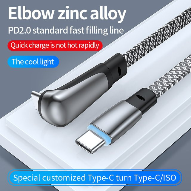 MACDOT USB-C-Ladekabel in Grau mit flachem 90-Grad-Anschluss für Samsung S23 S22 S21, iPhone 16 und MacBook Air - Bild 1