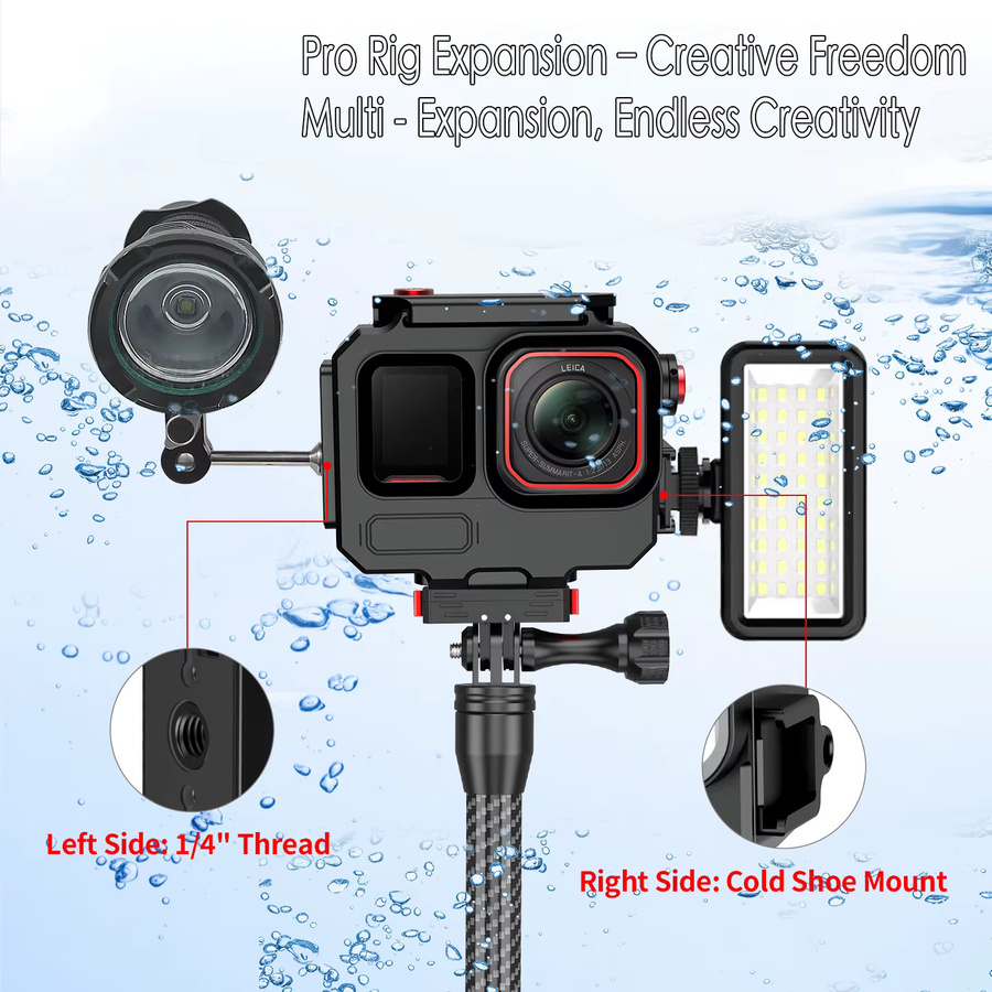 FEICHAO Wasserdichtes Metallgehäuse Schutzhülle für Insta360 Ace Pro 2 und Pro Sport in Schwarz, Unterwasser 80M Deep Sea Dive Shell Case - Bild 2