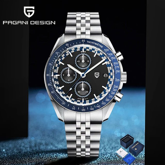 Pagani Design Chronograph, Quarz, Edelstahl, Saphirglas, Herren, Schwarz - Bild 1
