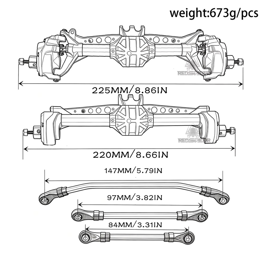 RS Portalachsen Vorder- und Hinterachsen für SCX10 II 1/10 RC Crawler, Upgrade-Teile, Nylonachsen und Stahlgetriebe und Metallkugellager - Bild 2