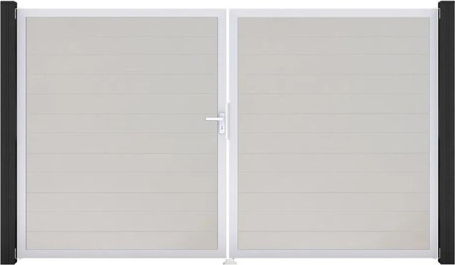 GroJa Tor Basicline 2-flügelig Schmal Weiß Rahmen EV1 B: 306 cm, H: 180 cm DIN Links - Bild 1