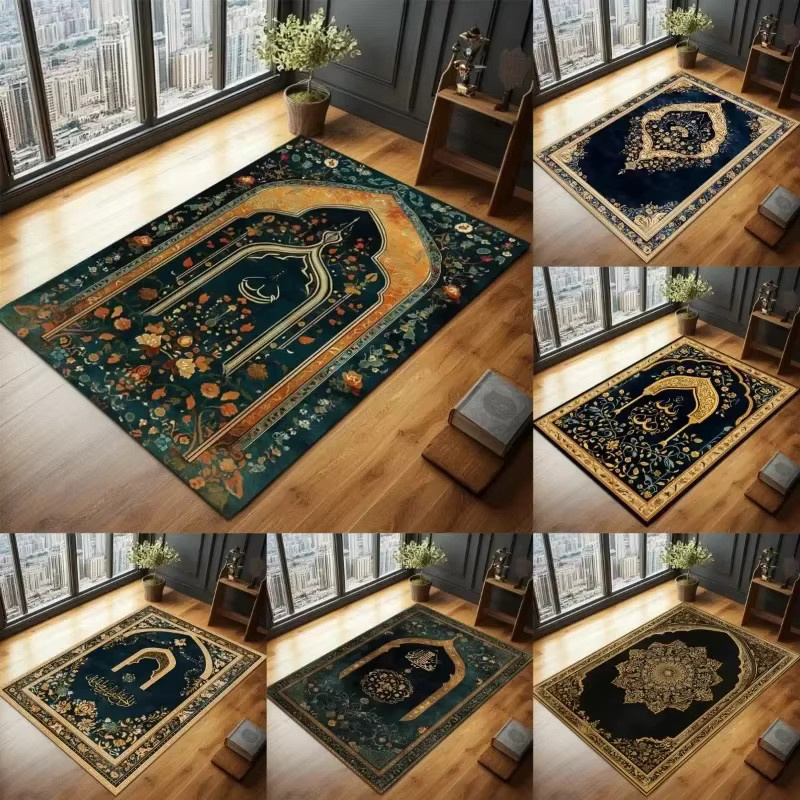 VIKAMA Islamischer Gebetsteppich in Blau mit orientalischem Design und Schlaufenstapel für einfache Aufbewahrung - Bild 2