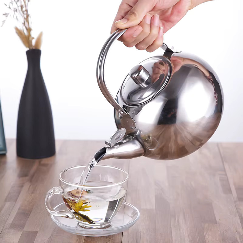 Edelstahl Teekanne und Kaffeekanne mit Filter und hitzebeständigem Griff in Silber - Bild 2