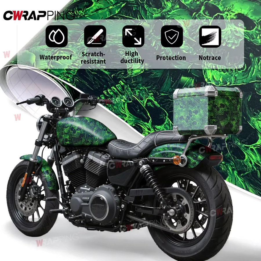 Wasserdichte Vinyl Folie mit Schädel-Textur für Auto und Motorrad in Grün - Bild 2