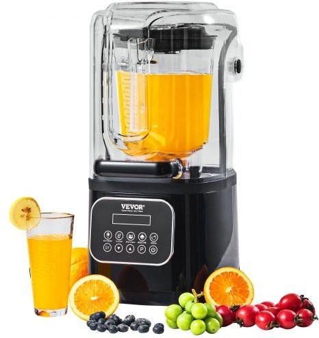VEVOR Professional Standmixer für den gewerblichen Einsatz mit Schutzhaube, 2 Liter Behälter, Edelstahl, 9 Geschwindigkeitsstufen und 5 Funktionen, Schwarz - Bild 1
