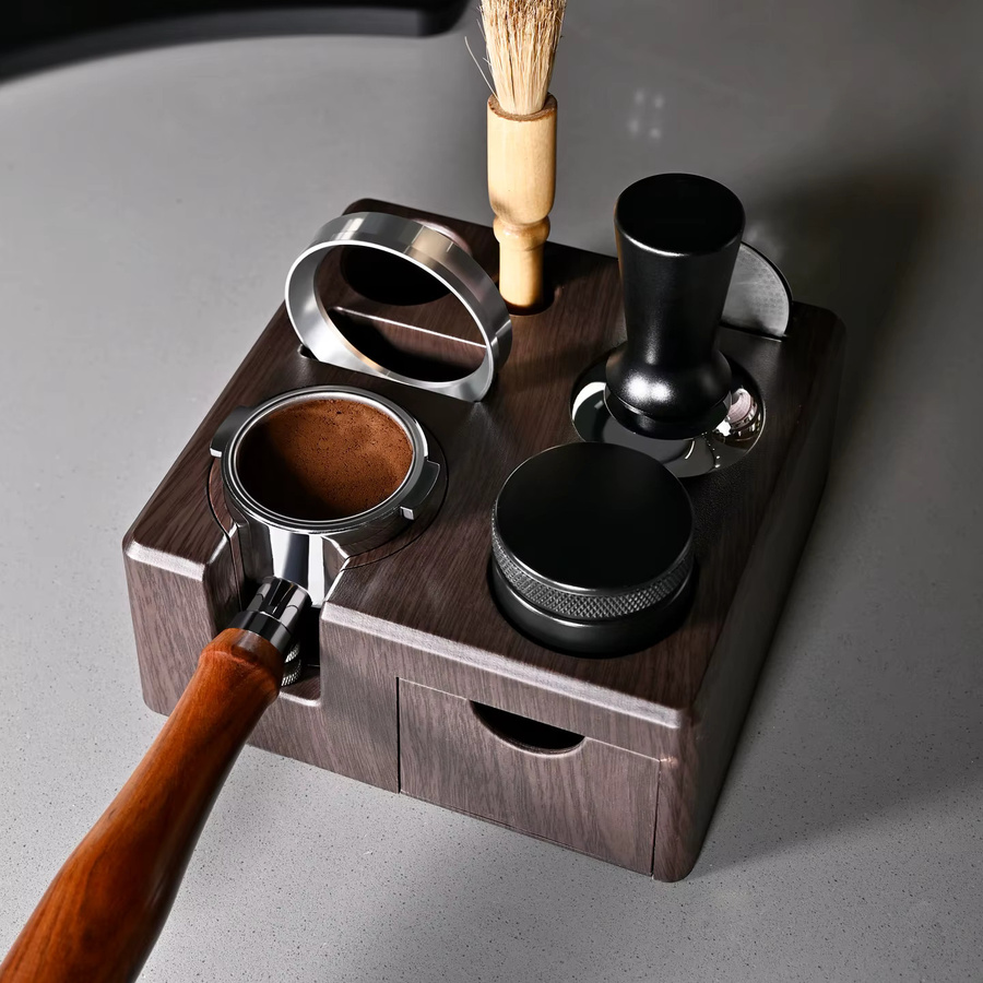 Kaffee-Tamperhalter Organizer Ständer aus Holz für Delonghi und Breville Espresso-Zubehör in Weiß und Braun - Bild 3