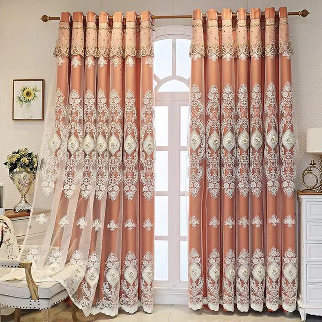 CENTURyMiG Transparente Gardine mit floraler Bestickung in Orange, Bodenlange Vorhänge im klassischen Stil, B: 100 cm, H: 200 cm - Bild 1