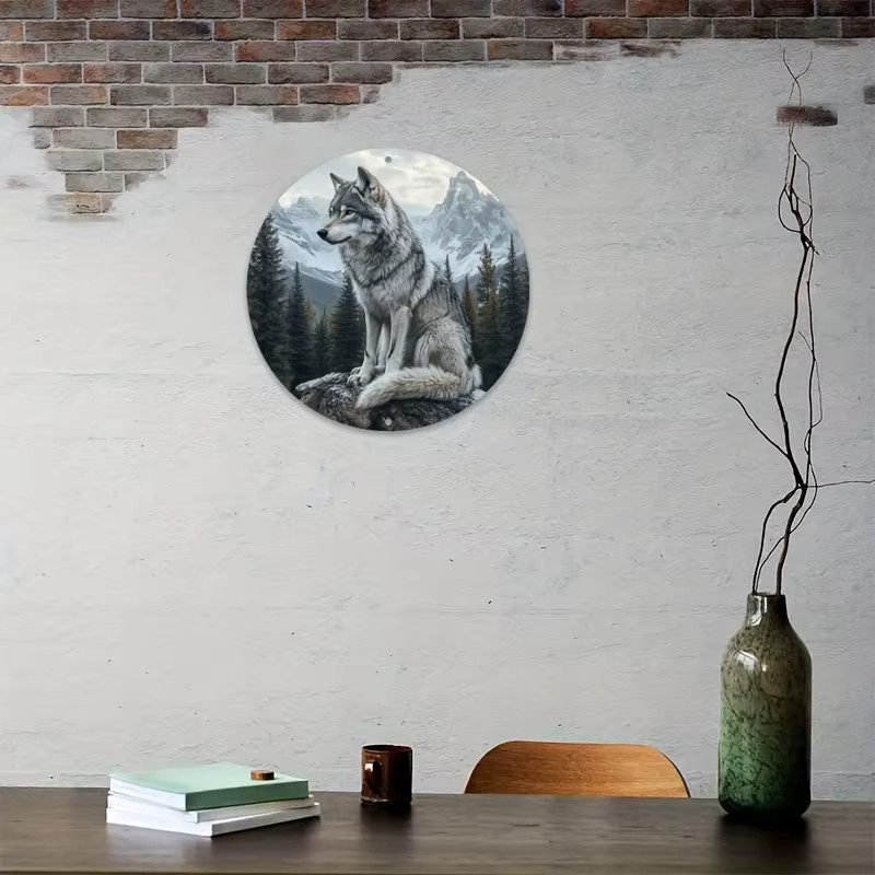 Potdemiel Retro Blechschild Grauer Wolf Rund Metallwandkunst Durchmesser: 20 cm - Bild 3