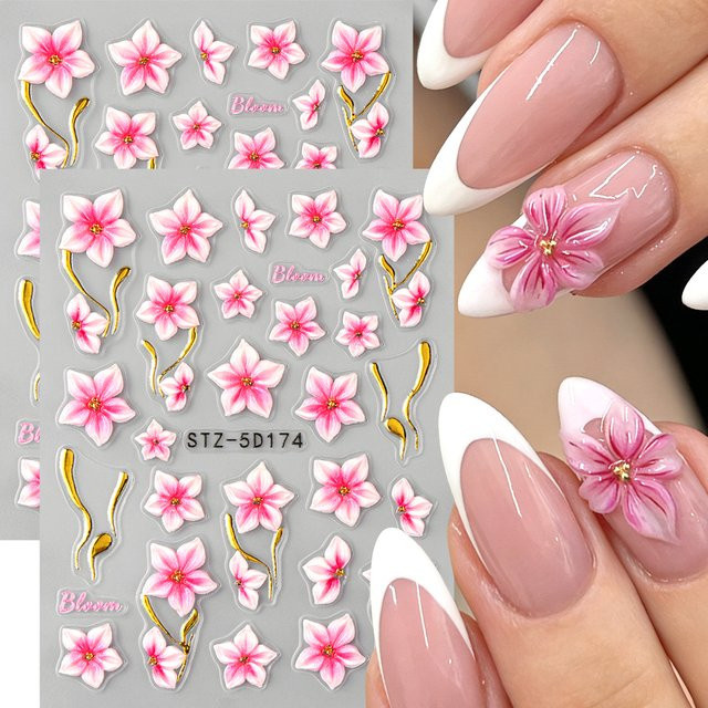 Full Beauty Nagelkunst-Aufkleber, Rosa Blüten, Glänzend - Bild 1