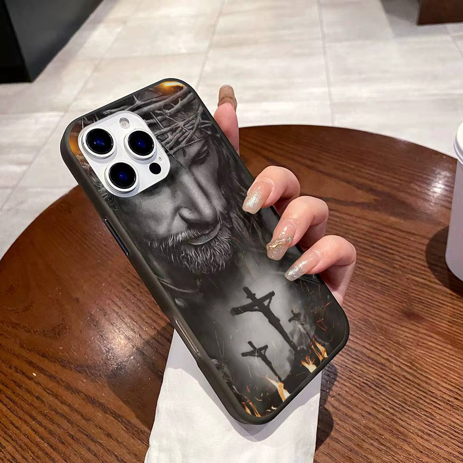 Handyhülle mit Jesus Kreuz und Heiliges Licht Wellenmuster für iPhone 11 bis iPhone 17 Air Pro Max in Schwarz Matt - Bild 3