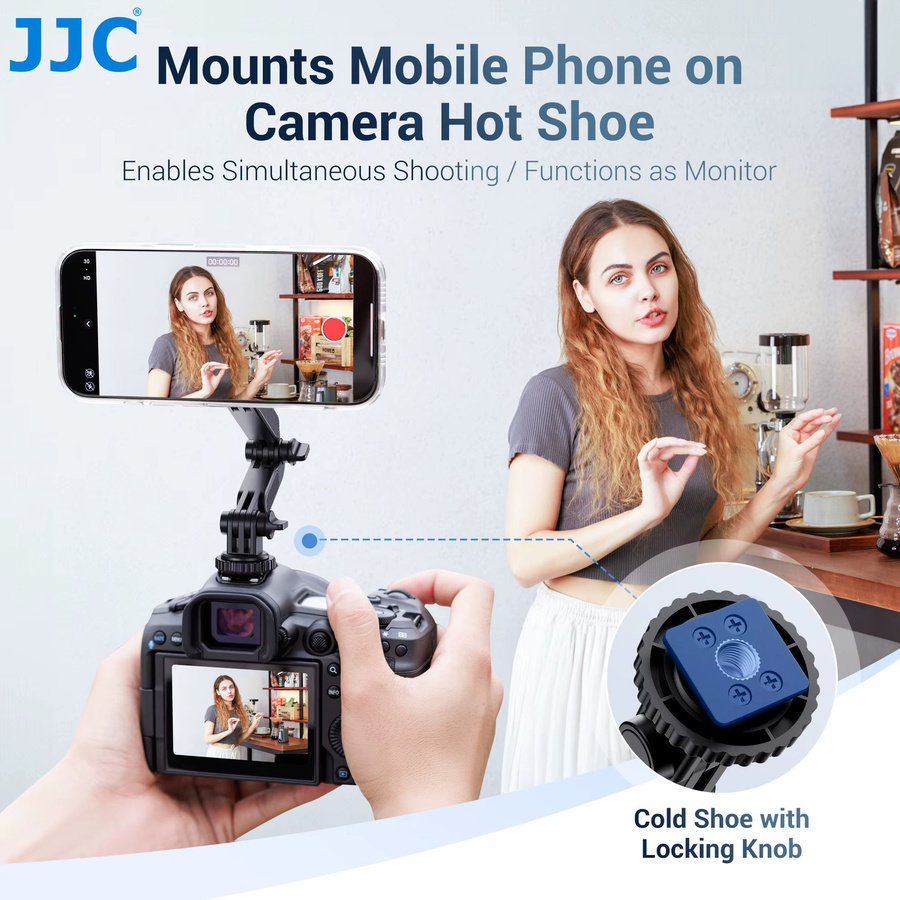 JJC Magnetische Kaltschuh-Telefonhalterung in Schwarz für iPhone, Samsung, DJI Osmo Action und GoPro Kameras - Bild 2