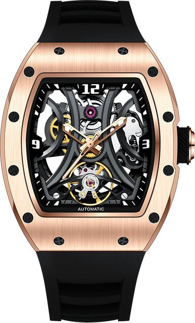 Daniel Gorman Armbanduhr Automatik, Tonneau, Edelstahl, Silikon, Schwarz, Herren - Bild 1