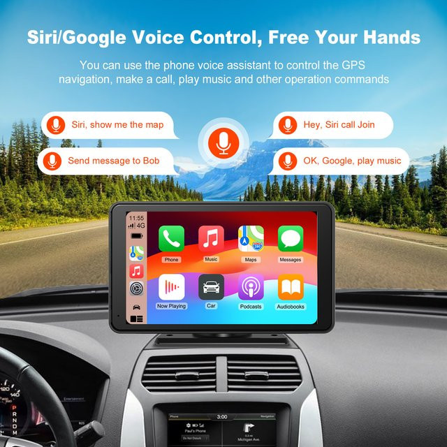 Ezonetronics 7 Zoll Tragbares Auto-Infotainment-System in Schwarz mit Touchscreen, Kabellosem CarPlay, Android Auto, Bluetooth, SD-Karten-Leser und Mirror Link - Bild 1