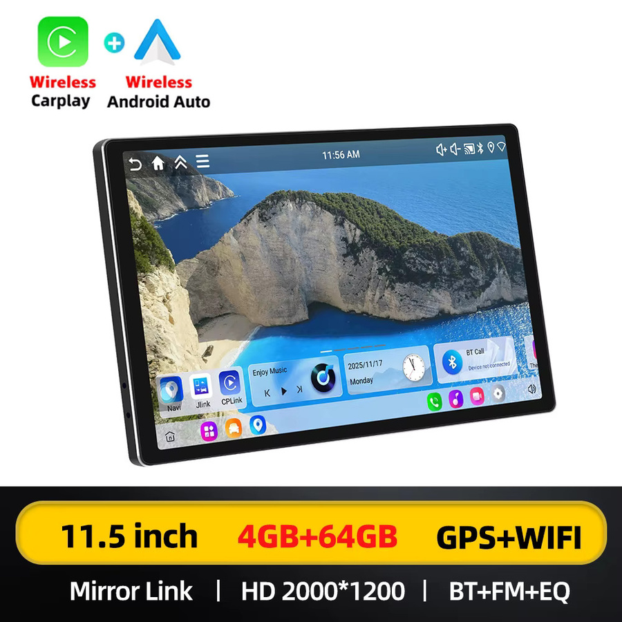 Podofo 11,5-Zoll Autoradio Multimedia-Player mit 4+64GB, kabelloses CarPlay und Android Auto, GPS-Navigation, FM RDS Stereo EQ und Spiegelung in Schwarz - Bild 5