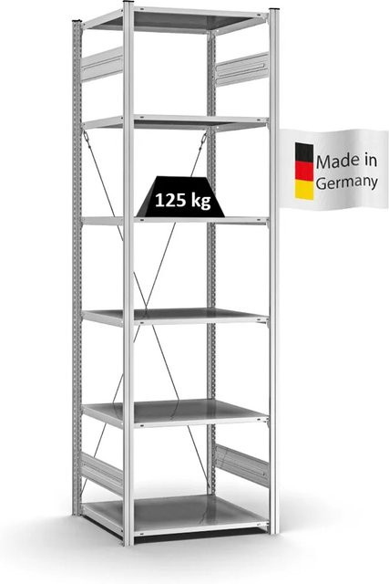 PROREGAL Profi Lagerregal Stecksystem T-Profil Grundregal, Farbe: Silber, H x B x T: 250 x 75 x 60 cm, verzinkt - Bild 1