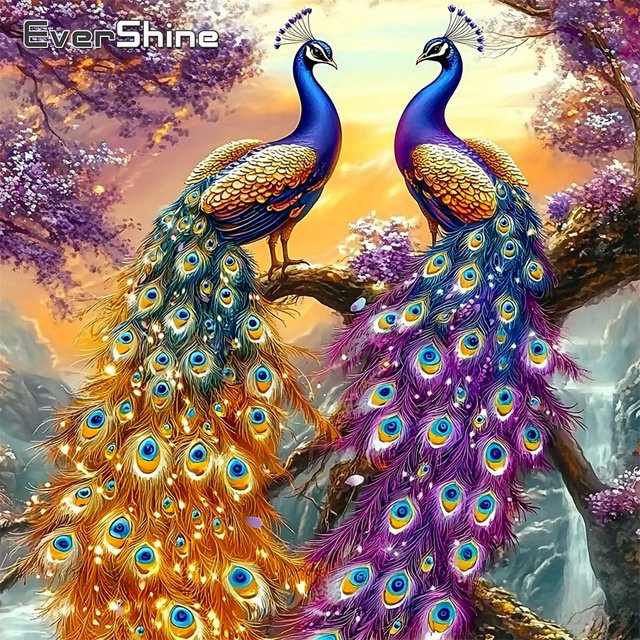 EverShine Diamant-Gemälde Pfau als 5D-Stickerei-Bastelset mit quadratischem Mosaik in Multicolour, Wanddekoration, B/H: 20 x 20 cm - Bild 1