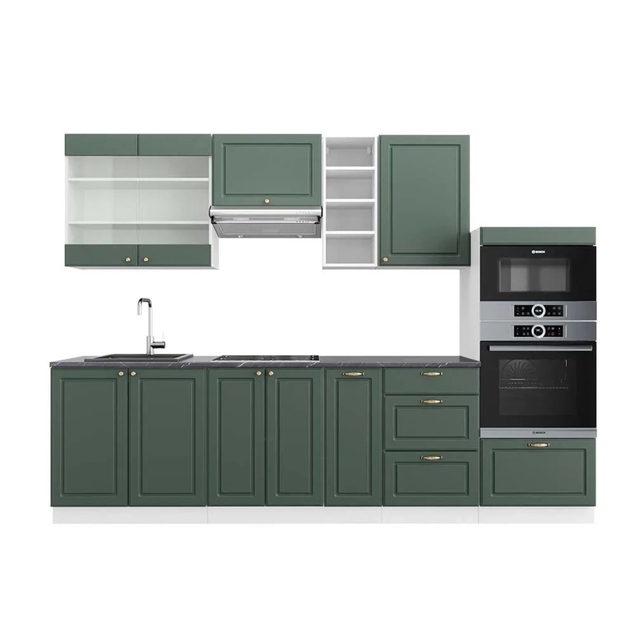 Vicco Fame-Line Küchenzeile Landhaus Stil in Grün-Gold, Weiß und Anthrazit, Breite: 280 cm, Höhe: 82 cm, Tiefe: 60 cm - Bild 2