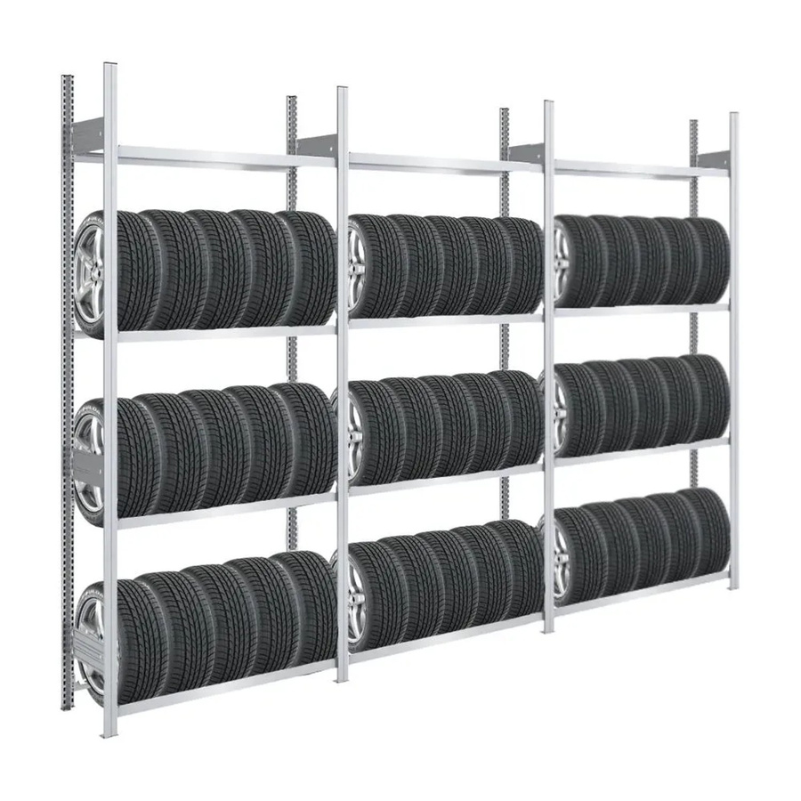 PROREGAL Tire Pro Reifenregal aus verzinktem Stahl, 4 Ebenen, H x B x T: 250 x 300 x 43 cm, Farbe: Silber - Bild 2