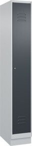 C+P Spind Classic PLUS Garderobenschrank mit Sockel, 1 Abteil, Grau/Anthrazit, H x B x T: 195 x 30 x 50 cm, mit Zylinderschloss, 4 Garderobenhaken und mittiger Trennwand - Bild 1