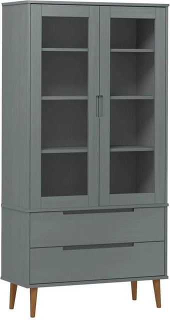vidaXL Vitrinenschrank MOLDE in Grau aus massivem Kiefernholz mit Glastüren, B/T/H: 90 x 35 x 175 cm - Bild 1