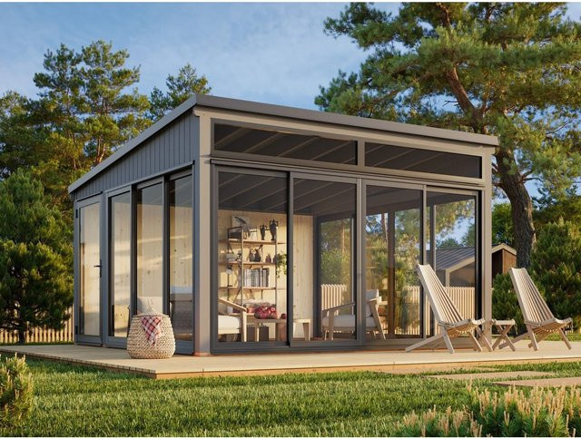 Palmako Holz-Gartenhaus Saga Slide Plus mit Pultdach in Dunkelgrau B/T: 420 x 420 cm - Bild 1