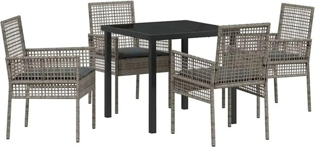 vidaXL 5-teiliges Garten-Esszimmer-Set aus Poly Rattan und Stahl in Grau mit Kissen für den Außenbereich - Bild 1