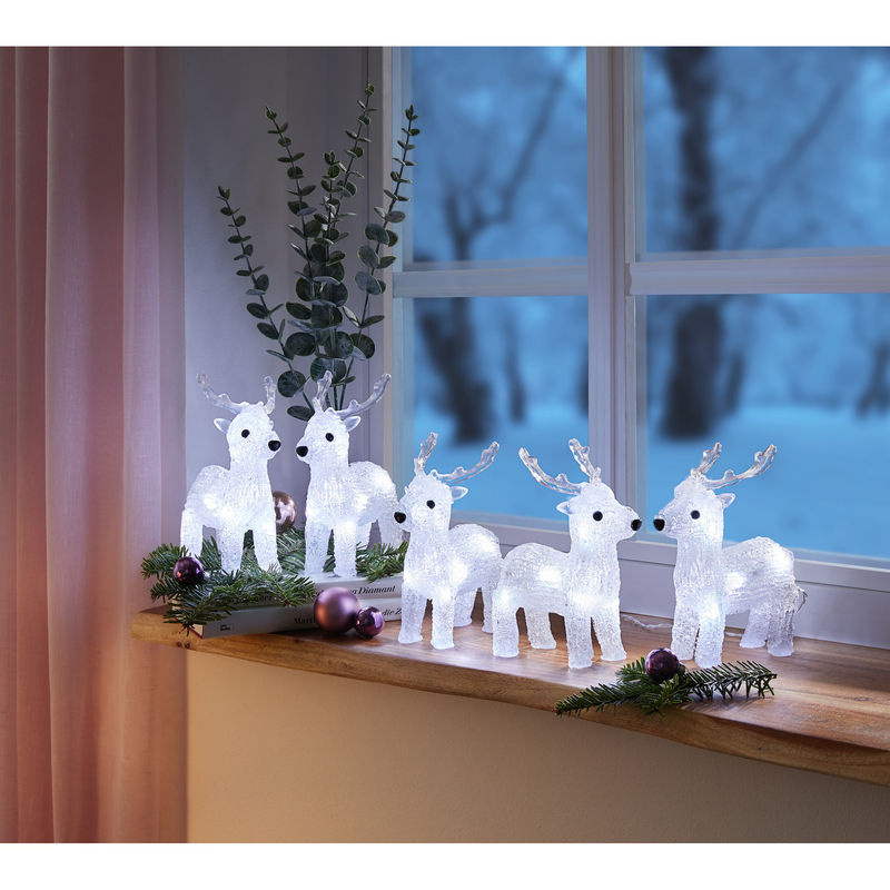 5er Set LED-Dekofiguren Rentiere von viva domo in Weiß und Transparent aus Kunststoff für Weihnachten - Bild 3
