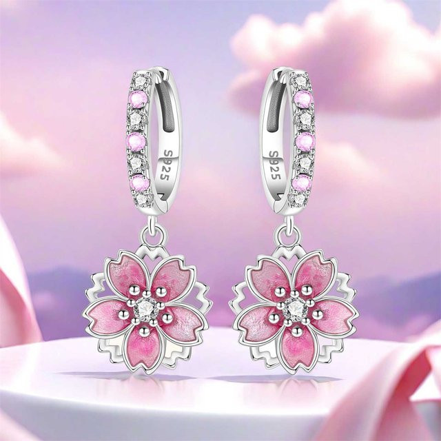 PANPOKI Ohrringe, 925 Silber, Kirschblüten, Zirkonia, Damen - Bild 1