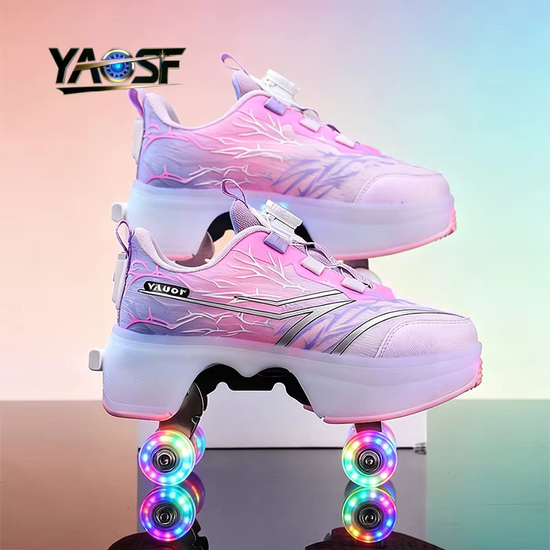YAOSF Rollschuhe für Kinder und Jugendliche, mit leuchtenden Rädern, Ein-Klick-Einziehfunktion - Bild 4