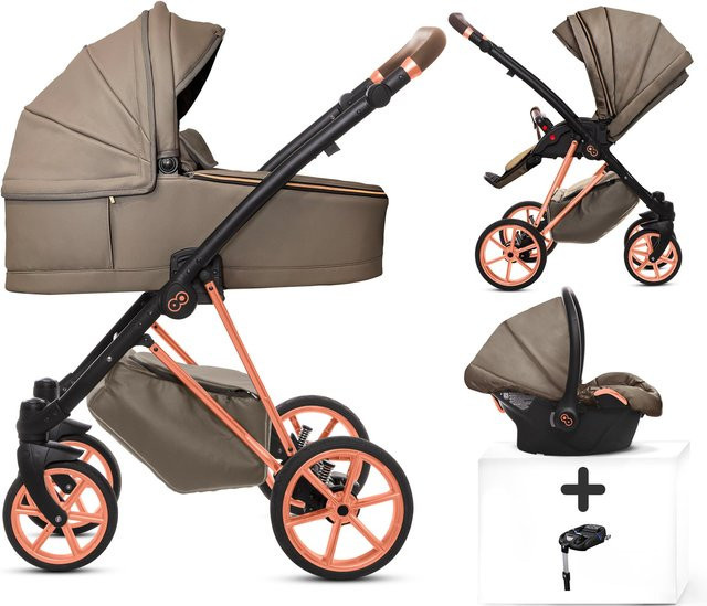 TPFLiving 4in1 Kinderwagen Royal aus Kunstleder in Gray Pearl mit Gestell in Roségold - Bild 1