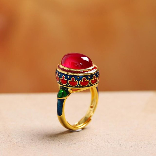 My fine jewelry Ring Karneol, Blume, Emaille, Damen, rot - Bild 1