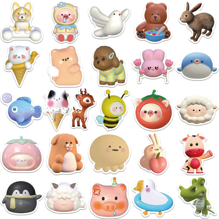 52er Set 3D Tier Aufkleber im Cartoon Design von BulingBulingStickers Shop, Mehrfarbig - Bild 3
