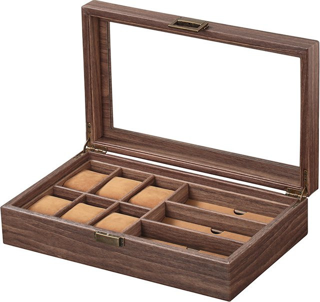 Uhren- und Sonnenbrillen-Organizer, Holz/PU-Leder, Unisex - Bild 1