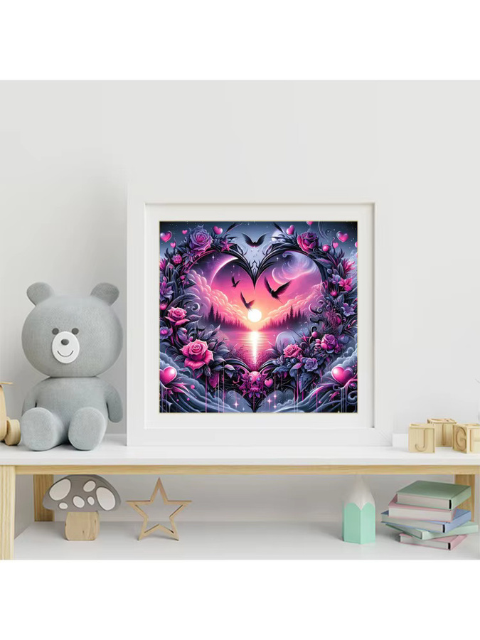EverShine Voll-Diamant-Malerei Liebesherz-Landschaft mit Rosen und Schwalben, DIY Mosaik Stickerei in Multicolour, B/H: 20 x 20 cm - Bild 3