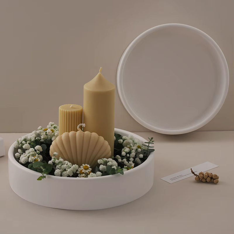 Runde Beton Form für Kerzengläser, Blumentöpfe und Schalen in Weiß im minimalistischen Design - Bild 2