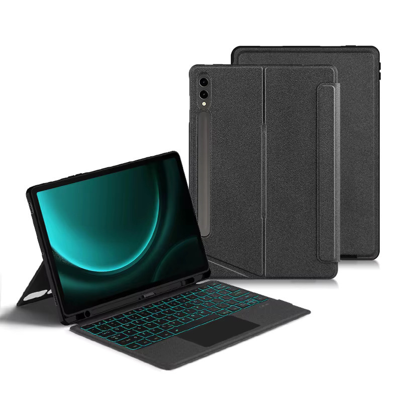 AJIUYU Tastaturhülle für Samsung Galaxy Tab S10 Plus, S9 FE Plus, S8 Plus, S7 FE und S7 Plus 12,4 Zoll mit abnehmbarem Touchpad und Hintergrundbeleuchtung in Schwarz - Bild 4