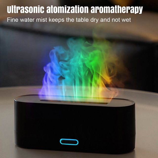 Flammendiffusor und Luftbefeuchter mit 7 Farben und Aromatherapie-Funktion für ätherische Öle, Schwarz, 160 ml - Bild 1