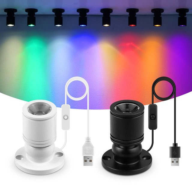 MALITAI Mini-USB LED Spotlicht 5V 1W in Schwarz, drehbare Aufputz-Deckenleuchte für Vitrine, Schrank und Regal - Bild 1