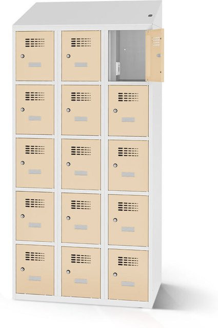 rotstahl Fächerschrank mit 15 Fächern und Ladefunktion, Farbe: Beige, B x H: 120 x 200 cm - Bild 1