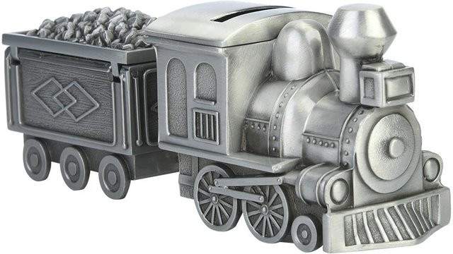 Retro Münzspardose Zugmodell für Kinder in Grau von Shoemst, Tischdekoration aus Metall, B/T/H: 18,5 x 9,0 x 5,5 cm - Bild 1