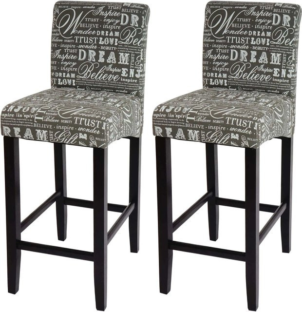 PROREGAL 2er-Set Barhocker gepolstert mit Lehne in Grau mit Holzbeinen im Retro-Look, Sitzhöhe: 75 cm - Bild 1