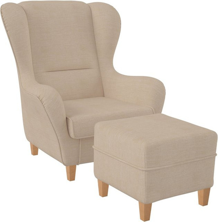 Supellex Sofia Ohrensessel mit Hocker Design Vienna in Creme-Beige