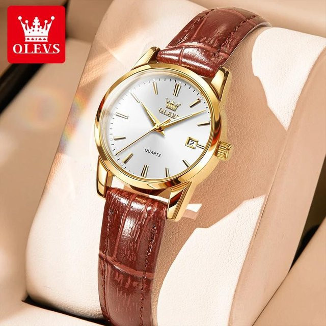 OLEVS Armbanduhr Quarz, Leder, Weiß, Datum, Damen - Bild 1