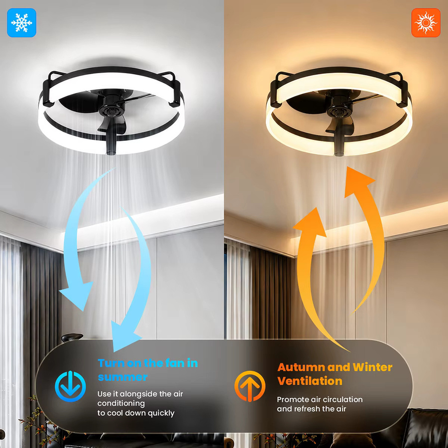 Aiopp LED-Deckenventilator rund, Weiß, Durchmesser: 51,5 cm, mit Fernbedienung, dimmbar, leiser reversibler DC-Motor, 6 Windgeschwindigkeiten und Timer - Bild 2