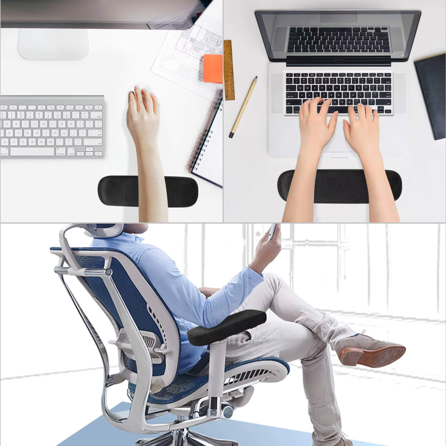 Memory Foam Stuhl Armlehne Pads für Büro und Gaming, rechteckige Ellenbogen Kissen in Grau und Schwarz - Bild 4