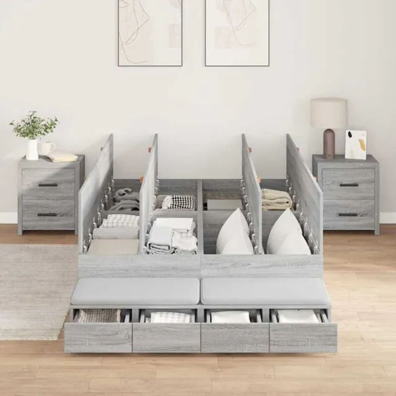 Vidaxl Funktionsbett Stauraumbett in Grau aus Holzwerkstoff B/T/H: 120 x 200 cm - Bild 1