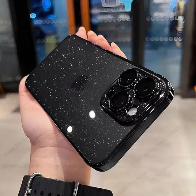 Stoßfeste transparente Handyhülle mit Glitzerbeschichtung und Galvanisierung für Apple iPhone 12 13 14 15 Pro Max Plus in Schwarz und Transparent - Bild 1