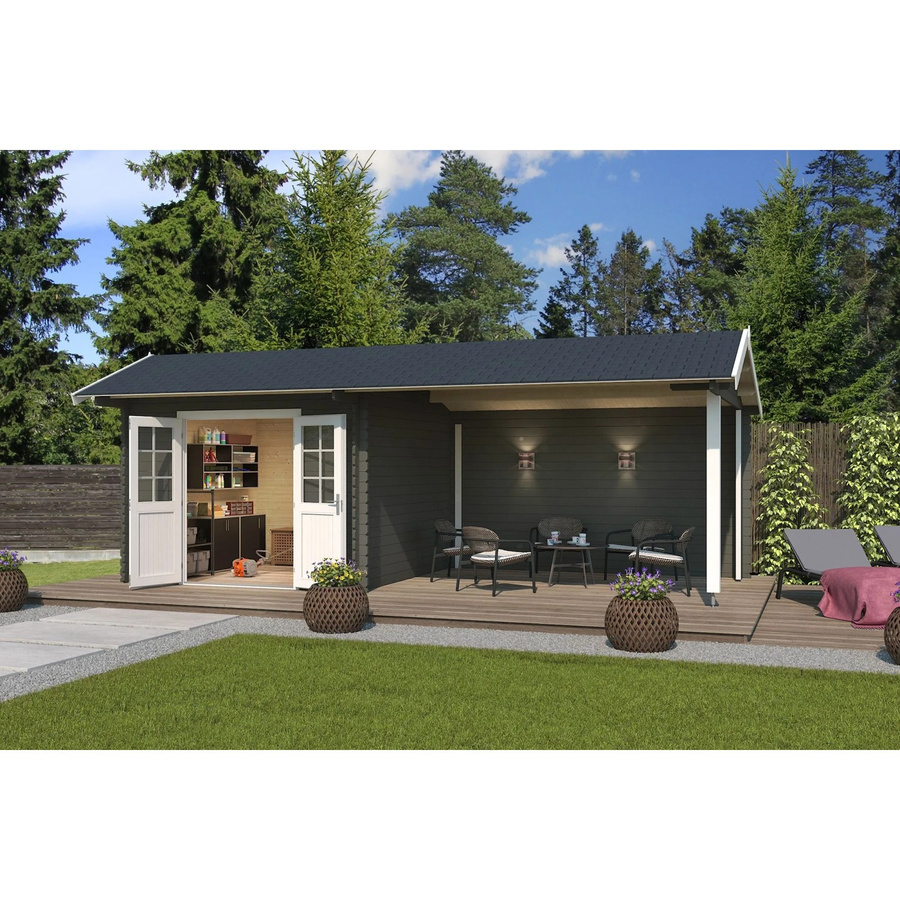 Lasita Maja Gartenhaus New York Satteldach in Grüngrau, B/H/T: 720 x 273,6 x 389,3 cm - Bild 2